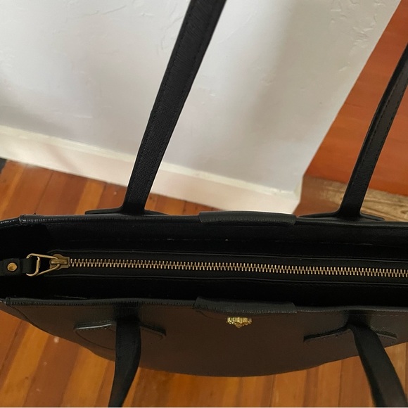 Anne Klein Sophisticated Black Leather Tote Bag with Minimalist Design 12.5"x15" - Picture 9 of 12